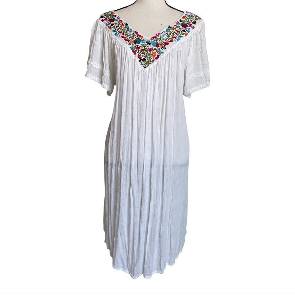 Gauzy White  Embroidered Summer Dress/Swim Cover up‎